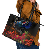New Zealand ANZAC Day Leather Tote Bag Pohutukawa Flower and Tui Bird LT03 - Polynesian Pride