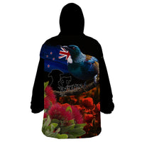 New Zealand ANZAC Day Wearable Blanket Hoodie Pohutukawa Flower and Tui Bird LT03 - Polynesian Pride