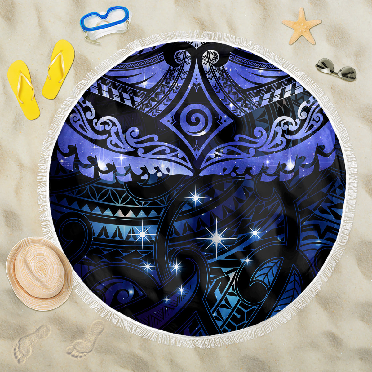 New Zealand Matariki Beach Blanket Maori Pattern and Matariki Sky Night