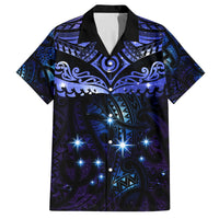 New Zealand Matariki Family Matching Long Sleeve Bodycon Dress and Hawaiian Shirt Maori Pattern and Matariki Sky Night LT03 Dad's Shirt - Short Sleeve Blue - Polynesian Pride