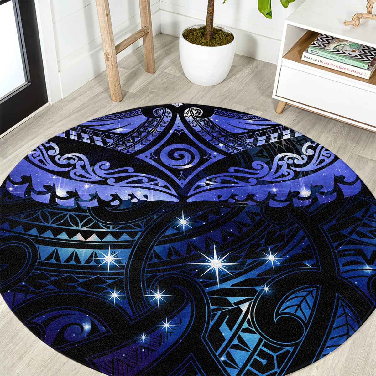 New Zealand Matariki Round Carpet Maori Pattern and Matariki Sky Night