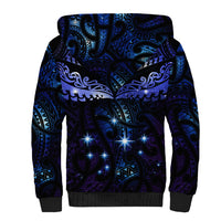 New Zealand Matariki Sherpa Hoodie Maori Pattern and Matariki Sky Night