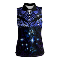 New Zealand Matariki Women Sleeveless Polo Shirt Maori Pattern and Matariki Sky Night