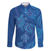 Hawaiian Turtles and Polynesian Art Tattoo Family Matching Off The Shoulder Long Sleeve Dress and Hawaiian Shirt Ocean Abyss