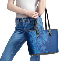Hawaiian Turtles and Polynesian Art Tattoo Leather Tote Bag Ocean Abyss