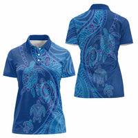 Hawaiian Turtles and Polynesian Art Tattoo Women Polo Shirt Ocean Abyss