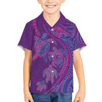 Hawaiian Turtles and Polynesian Art Tattoo Family Matching Short Sleeve Bodycon Dress and Hawaiian Shirt Dusky Violet