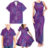 Hawaiian Turtles and Polynesian Art Tattoo Family Matching Tank Maxi Dress and Hawaiian Shirt Dusky Violet
