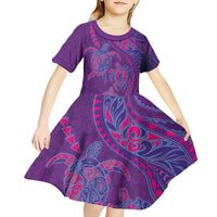 Hawaiian Turtles and Polynesian Art Tattoo Kid Short Sleeve Dress Dusky Violet