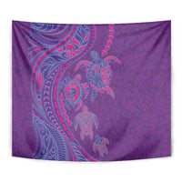 Hawaiian Turtles and Polynesian Art Tattoo Tapestry Dusky Violet