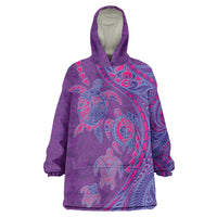 Hawaiian Turtles and Polynesian Art Tattoo Wearable Blanket Hoodie Dusky Violet