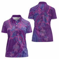 Hawaiian Turtles and Polynesian Art Tattoo Women Polo Shirt Dusky Violet