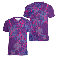 Hawaiian Turtles and Polynesian Art Tattoo Women V-Neck T-Shirt Dusky Violet