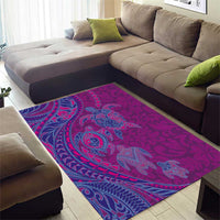 Hawaiian Turtles and Polynesian Art Tattoo Area Rug Cerise