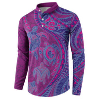 Hawaiian Turtles and Polynesian Art Tattoo Button Sweatshirt Cerise