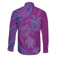 Hawaiian Turtles and Polynesian Art Tattoo Family Matching Off Shoulder Short Dress and Hawaiian Shirt Cerise