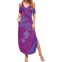 Hawaiian Turtles and Polynesian Art Tattoo Family Matching Summer Maxi Dress and Hawaiian Shirt Cerise