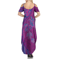 Hawaiian Turtles and Polynesian Art Tattoo Family Matching Summer Maxi Dress and Hawaiian Shirt Cerise