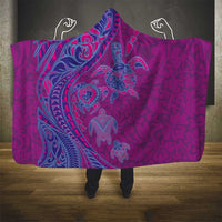 Hawaiian Turtles and Polynesian Art Tattoo Hooded Blanket Cerise