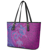Hawaiian Turtles and Polynesian Art Tattoo Leather Tote Bag Cerise