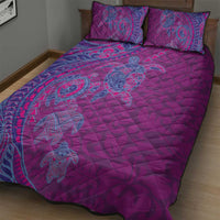 Hawaiian Turtles and Polynesian Art Tattoo Quilt Bed Set Cerise