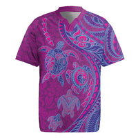 Hawaiian Turtles and Polynesian Art Tattoo Rugby Jersey Cerise