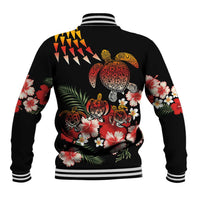 Hawaiian Hibiscus Turtle and Tropical Flower Baseball Jacket Dynamic Vibe