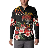 Hawaiian Hibiscus Turtle and Tropical Flower Button Sweatshirt Dynamic Vibe
