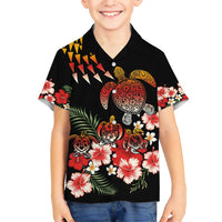 Hawaiian Hibiscus Turtle and Tropical Flower Family Matching Short Sleeve Bodycon Dress and Hawaiian Shirt Dynamic Vibe