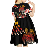 Hawaiian Hibiscus Turtle and Tropical Flower Kid Short Sleeve Dress Dynamic Vibe