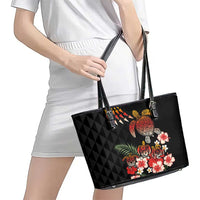Hawaiian Hibiscus Turtle and Tropical Flower Leather Tote Bag Dynamic Vibe