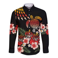 Hawaiian Hibiscus Turtle and Tropical Flower Long Sleeve Button Shirt Dynamic Vibe