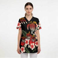 Hawaiian Hibiscus Turtle and Tropical Flower Scrub Top Dynamic Vibe LT03 - Polynesian Pride