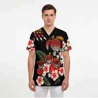 Hawaiian Hibiscus Turtle and Tropical Flower Scrub Top Dynamic Vibe LT03 - Polynesian Pride