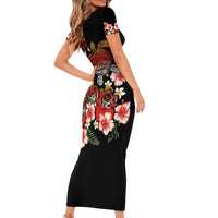 Hawaiian Hibiscus Turtle and Tropical Flower Short Sleeve Bodycon Dress Dynamic Vibe