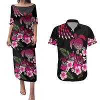 Hawaiian Hibiscus Turtle and Tropical Flower Couples Matching Puletasi and Hawaiian Shirt Sweet Vibe