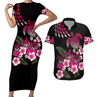 Hawaiian Hibiscus Turtle and Tropical Flower Couples Matching Short Sleeve Bodycon Dress and Hawaiian Shirt Sweet Vibe