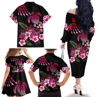 Hawaiian Hibiscus Turtle and Tropical Flower Family Matching Off The Shoulder Long Sleeve Dress and Hawaiian Shirt Sweet Vibe