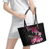 Hawaiian Hibiscus Turtle and Tropical Flower Leather Tote Bag Sweet Vibe
