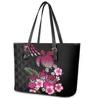 Hawaiian Hibiscus Turtle and Tropical Flower Leather Tote Bag Sweet Vibe