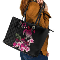 Hawaiian Hibiscus Turtle and Tropical Flower Leather Tote Bag Sweet Vibe