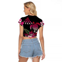 Hawaiian Hibiscus Turtle and Tropical Flower Raglan Cropped T Shirt Sweet Vibe
