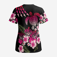 Hawaiian Hibiscus Turtle and Tropical Flower Scrub Top Sweet Vibe - Polynesian Pride