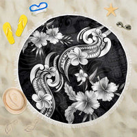 Hawaiian-Polynesian Art Tattoo Beach Blanket Hibiscus and Plumeria Grayscale