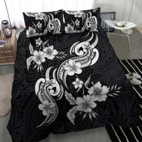 Hawaiian-Polynesian Art Tattoo Bedding Set Hibiscus and Plumeria Grayscale