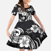 Hawaiian-Polynesian Art Tattoo Family Matching Puletasi and Hawaiian Shirt Hibiscus and Plumeria Grayscale