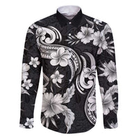 Hawaiian-Polynesian Art Tattoo Family Matching Puletasi and Hawaiian Shirt Hibiscus and Plumeria Grayscale