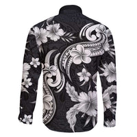 Hawaiian-Polynesian Art Tattoo Family Matching Puletasi and Hawaiian Shirt Hibiscus and Plumeria Grayscale