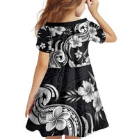 Hawaiian-Polynesian Art Tattoo Family Matching Tank Maxi Dress and Hawaiian Shirt Hibiscus and Plumeria Grayscale