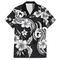 Hawaiian-Polynesian Art Tattoo Family Matching Tank Maxi Dress and Hawaiian Shirt Hibiscus and Plumeria Grayscale
